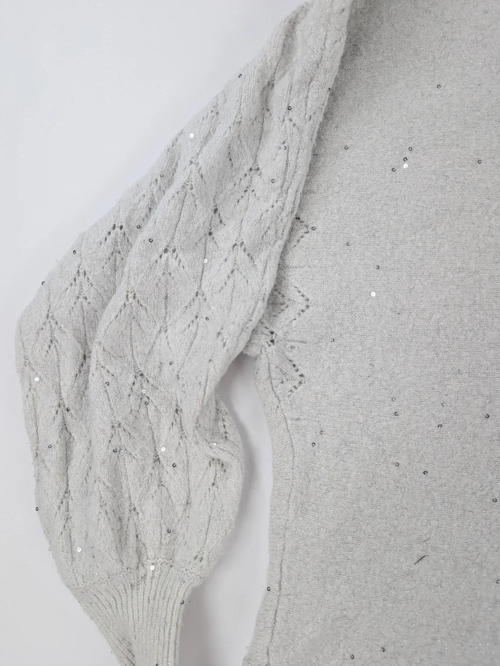ELLE Light Gray Sparkle Cable-Sleeve Sweater